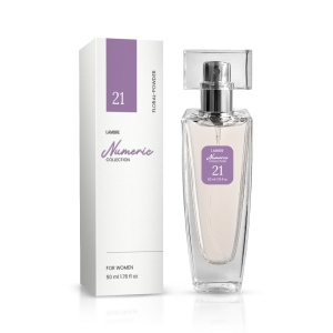 Woda perfumowana, 50 ml, nr 21
 
 Zapach czarującej kobiecości, w którym delikatne, lekkie, pudrowe odcienie otulają lekką mgiełką, łagodząc intensywność nut kwiatowych i drzewno-korzennych. Wilgotna świeżość cytrusów i owoców tworzy naturalne, odrobinę zalotne tło. Zapach kobiety będącej obiektem pożądania. Dla młodych, pełnych życia i zmysłowych.

Rodzina zapachów: kwiatowo-pudrowe

Nuty głowy: grejpfrut, morela, czarna porzeczka
Nuty serca: jaśmin, lilia
Baza: sandałowiec, wanilia, bób tonka, piżmo